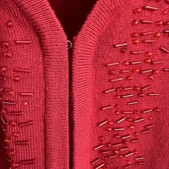 Covington Red Beaded Cardigan Sweater Womens 16/18W Long Sleeve Hook and Eye - Picture 4 of 10